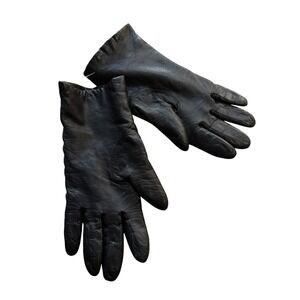 Aris Womens Black Leather Gloves 100% Cashmere Lined Size 7.5 Winter Warm Dress
